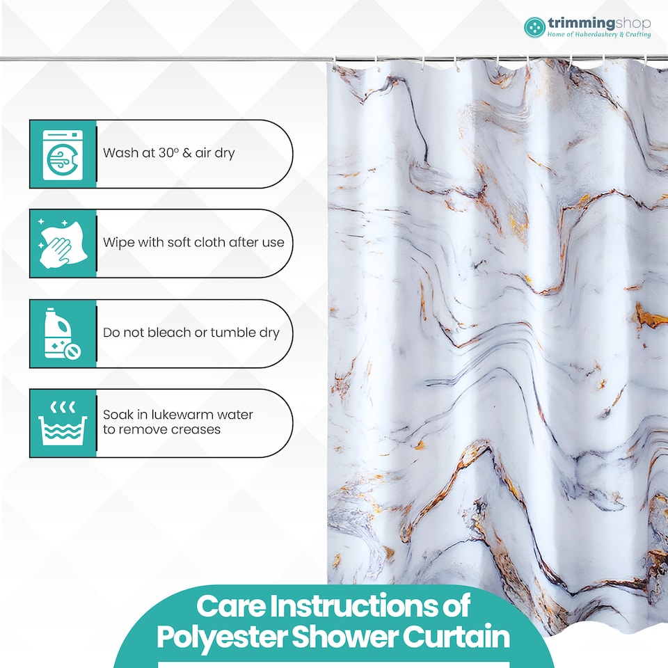 image 1 of White & Grey Marble Polyester Shower Curtain with 12 Hooks - 180x200cm