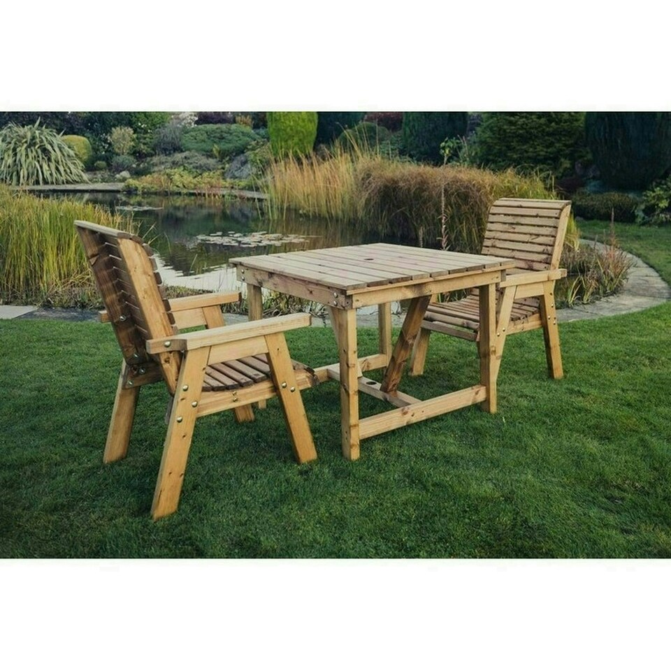 image 1 of Valley 2 Seat Bistro Set 2XC Table -Timber - L99 x W190 x H95 cm - Minimal Assembly Required - Set of Waterproof Cushions Included