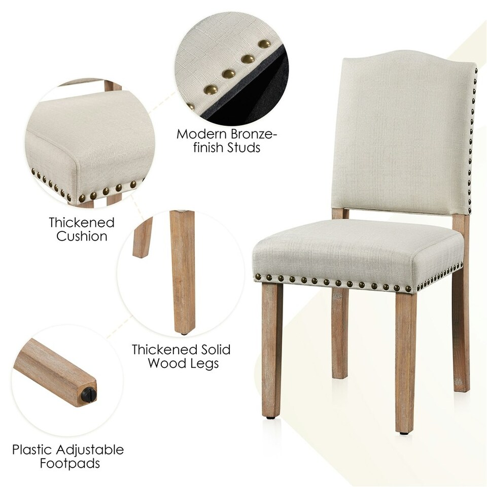 image 1 of Yaheetech Set of 2 Upholstered Kitchen Chairs Dining Room Chairs Cream