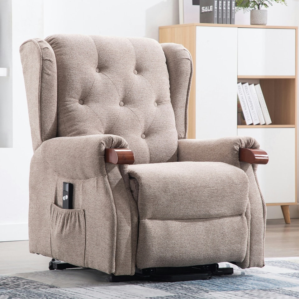 image 1 of Harrogate Single Motor Electric Rise Recliner Fabric Lift Riser Chair (Brown)