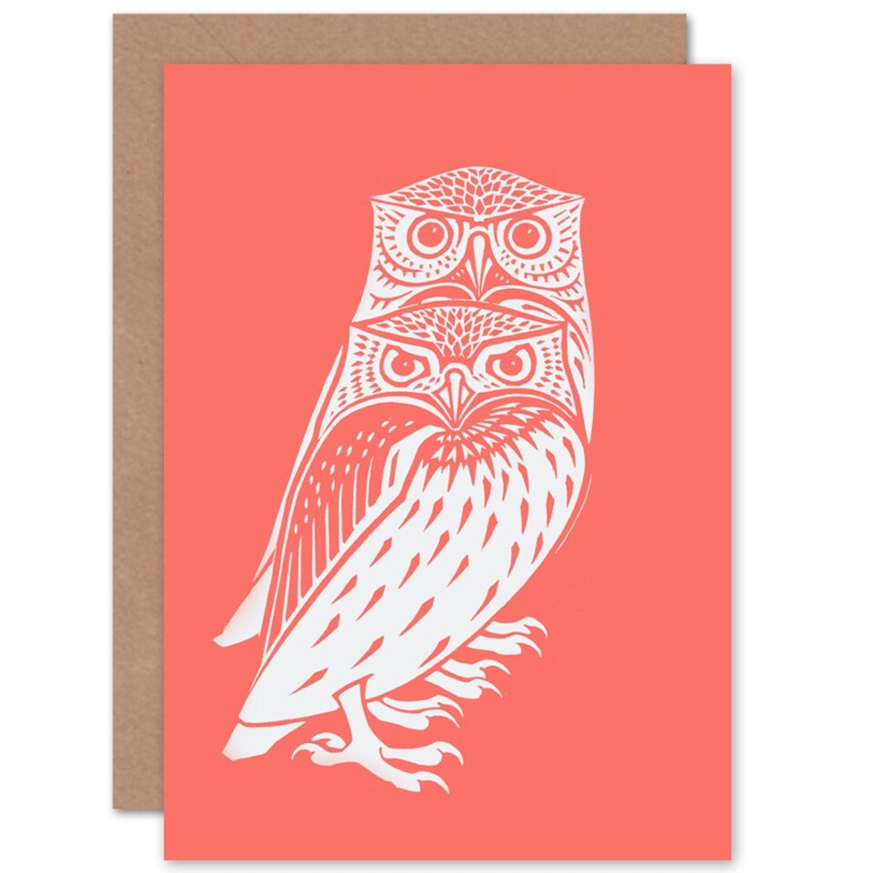 image 1 of Living Coral Owls Julie De Graag Art Blank Just to Say Card
