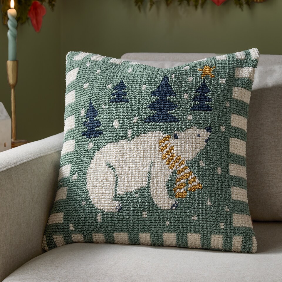 image 1 of Furn Polar Bear Tufted Cushion | Blue | Frosty Blue