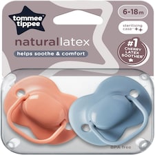 Tommee Tippee Natural Latex Cherry Soothers 2 Pack | BPA Free Baby Dummies with Cherry Shaped Teat & Steriliser Pod | Natural Latex Soothers for Newborns