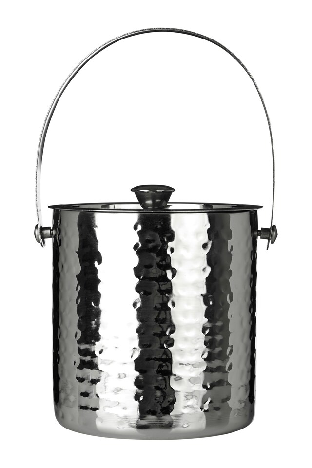 image 1 of Hammered Effect Stainless Steel Ice Bucket with Handle