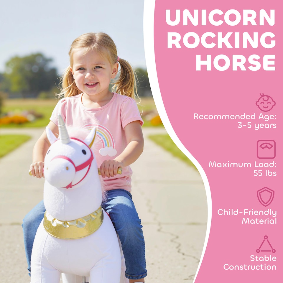 image 1 of AIYAPLAY Kids Rocking Horse, Plush Ride On Unicorn Toy with Wheels, White