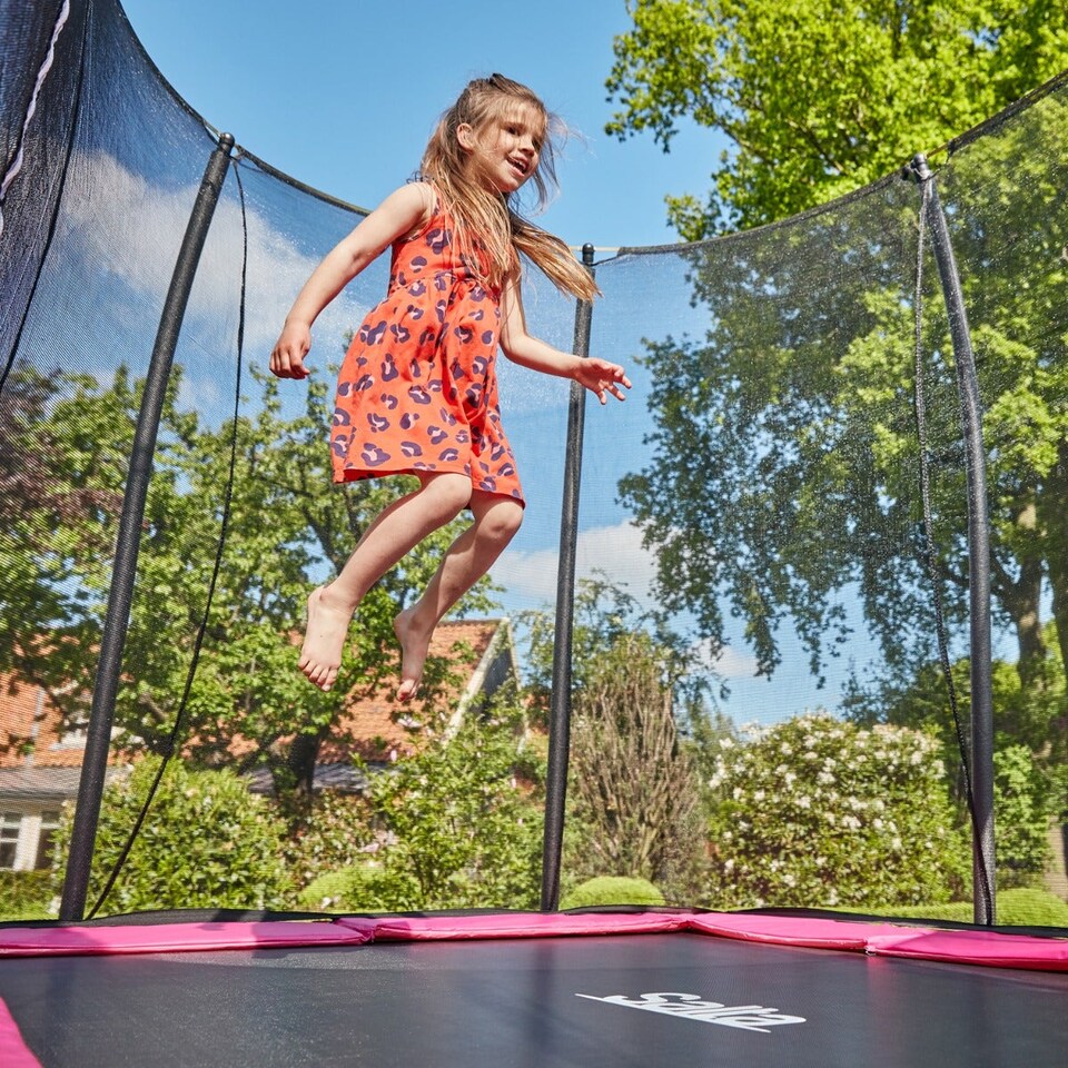 image 1 of 7ft x 5ft Salta Comfort Edition Rectangular Trampoline with Pink Safety Padding and Enclosure