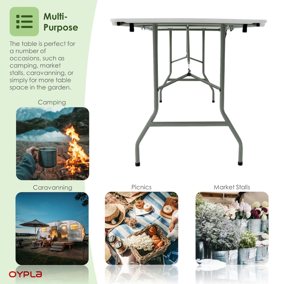 image 1 of Oypla 5ft 1.5m Folding Heavy Duty Catering Trestle Party Garden Table White