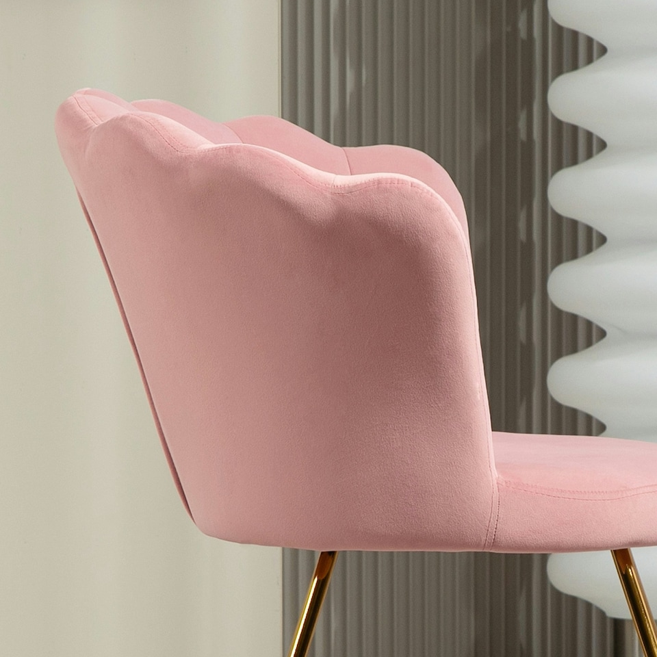 image 1 of HOMCOM Accent Chair, Velvet Armchair with Lotus Backrest, Steel Legs, Pink