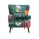 image 3 of Fabric Green Patchwork Victoria Accent Wingback Chair