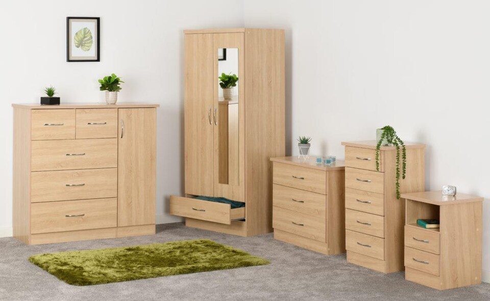 image 1 of Nevada 2 Door 1 Drawer Mirrored Wardrobe | Brown | Sonoma Oak