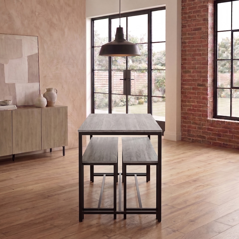 image 1 of Vida Designs Brooklyn 4 Seater Dining Set 3 Piece Table & Bench Set, Grey