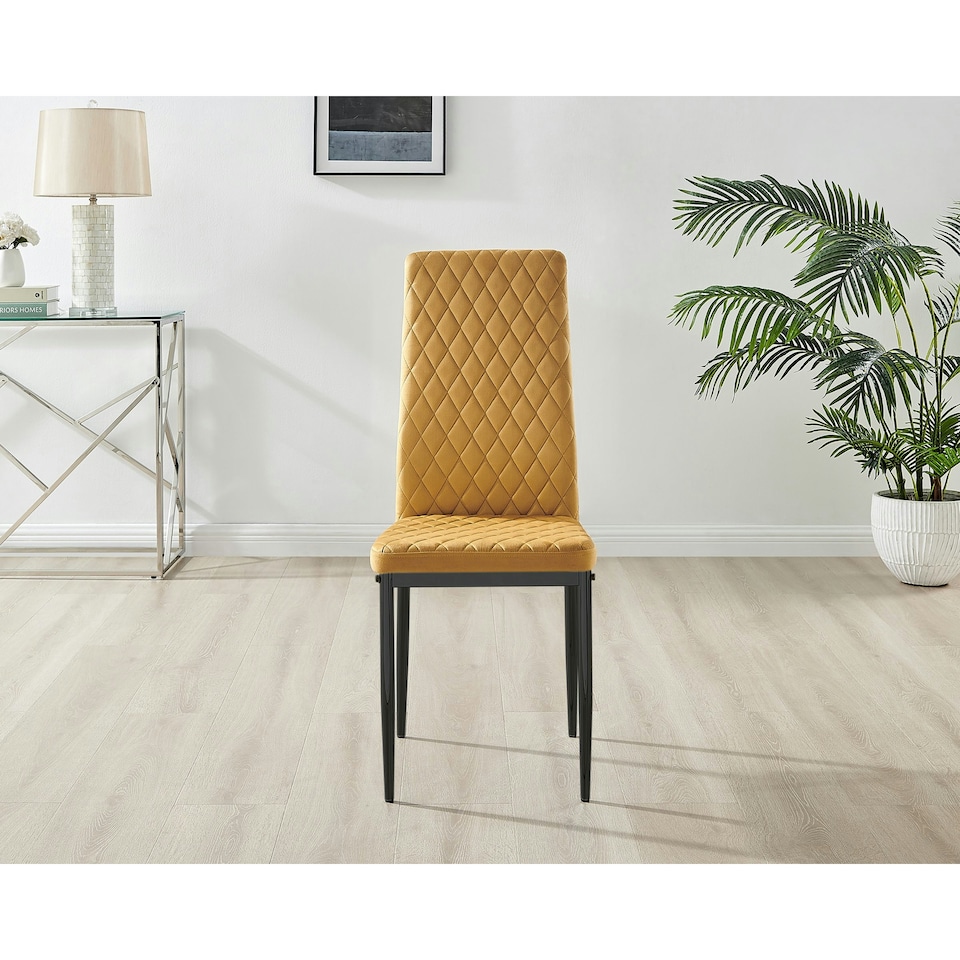 image 1 of Furniturebox 6x Milan Dining Chair Mustard Yellow Velvet Black Legs