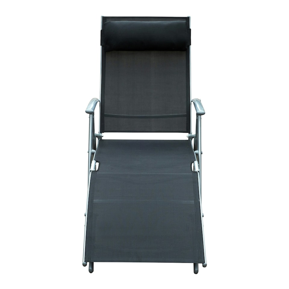 image 1 of Outsunny Sun Lounger Recliner w/ Pillow Foldable 7 Levels Textilene Black
