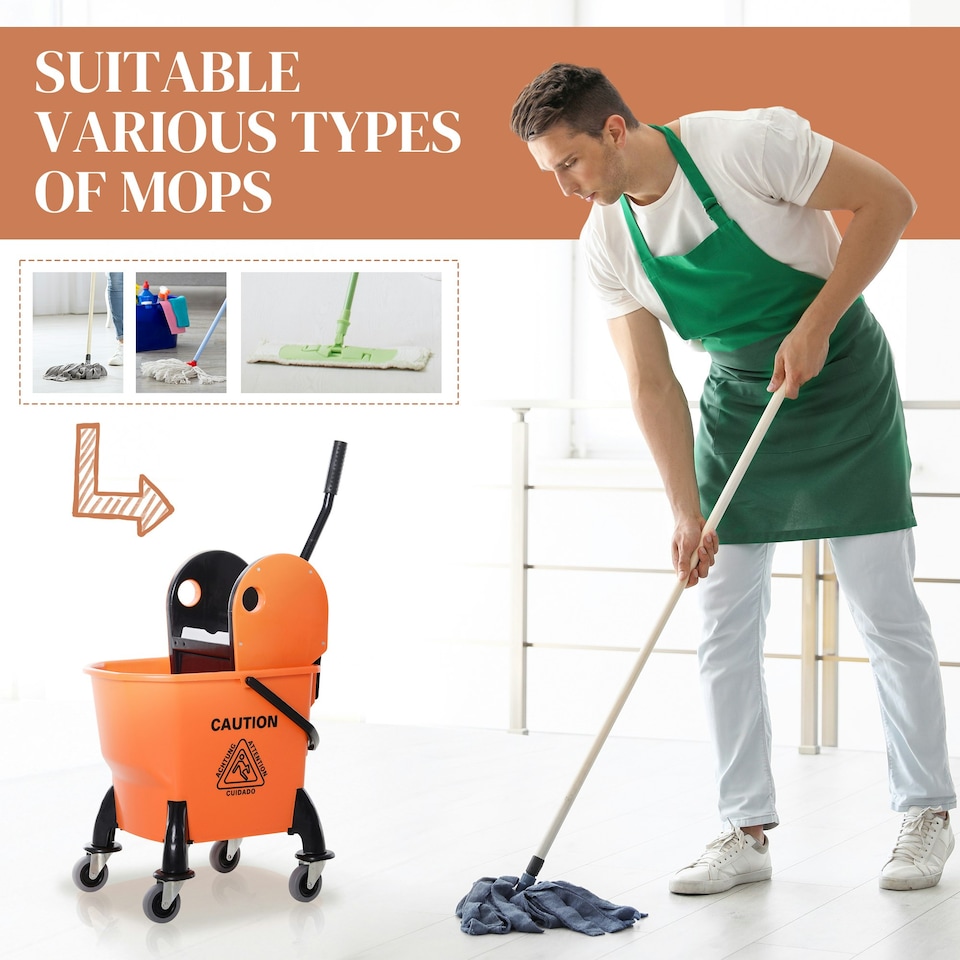 image 1 of HOMCOM Mop Bucket on Wheels w/ Carry Handle, Mop Holder for Household Orange