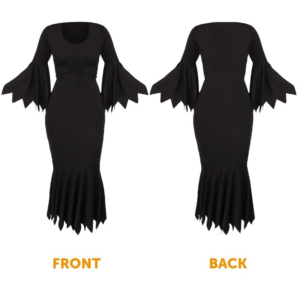 image 1 of Wicked Witch Halloween Costume - Cape, Dress, Hat & Face Paint Black | M