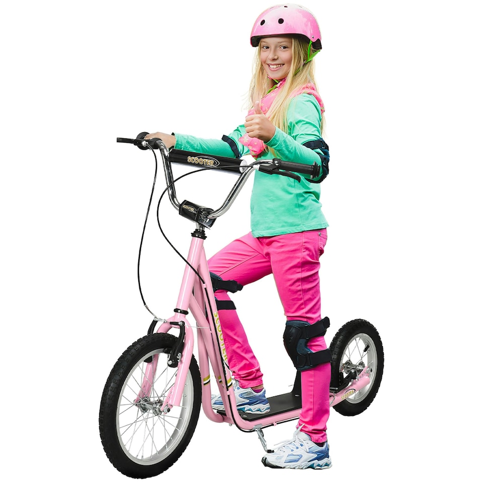 image 1 of HOMCOM Teen Scooter Adjustable Height Dual Brakes Rubber Wheels Kickstand, Pink