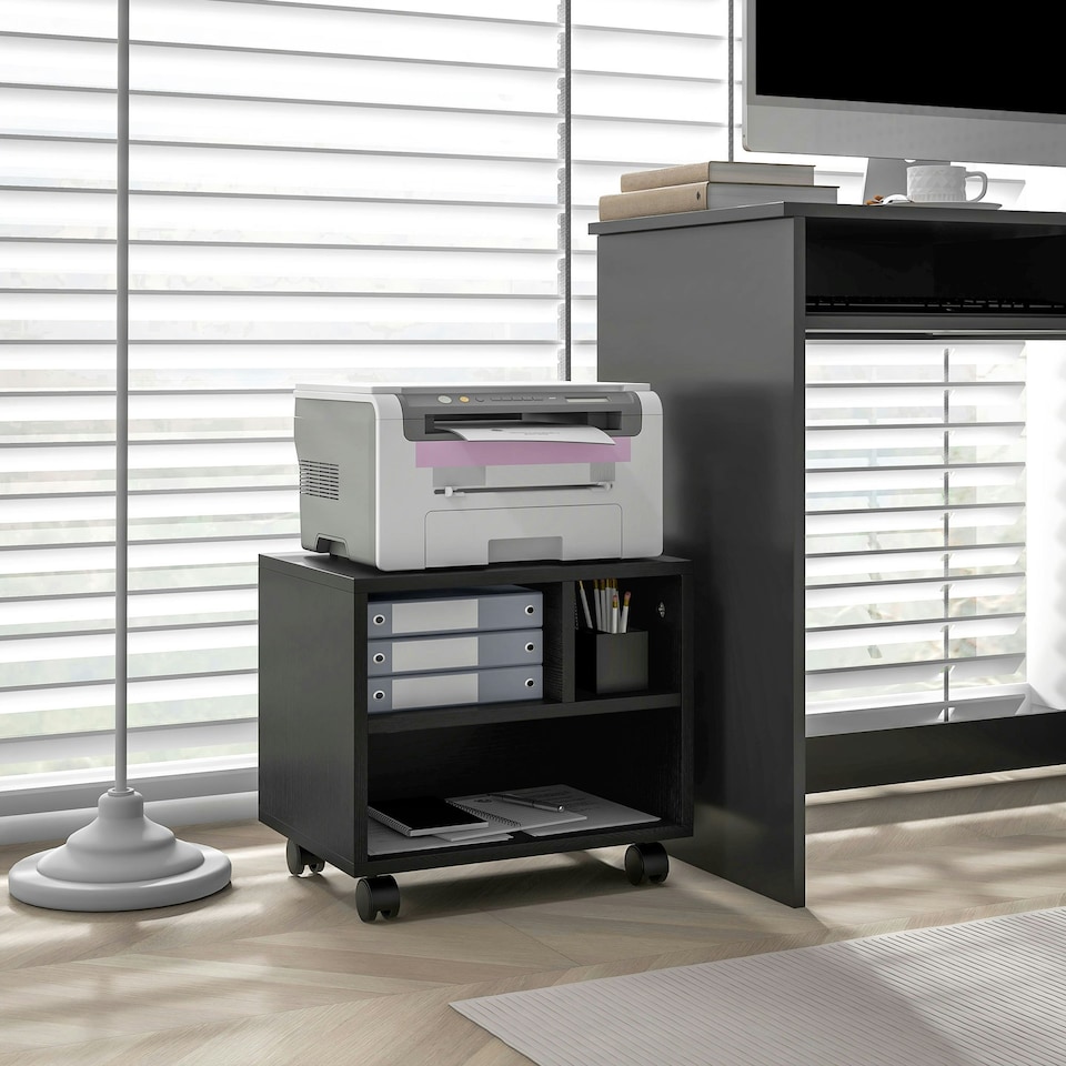 image 1 of HOMCOM Printer Stand with Storage Printer Cart on Wheels for Home Office Black