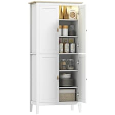 HOMCOM 176.5 cm Tall Freestanding Pantry Storage Cabinet with 4 Doors Green White