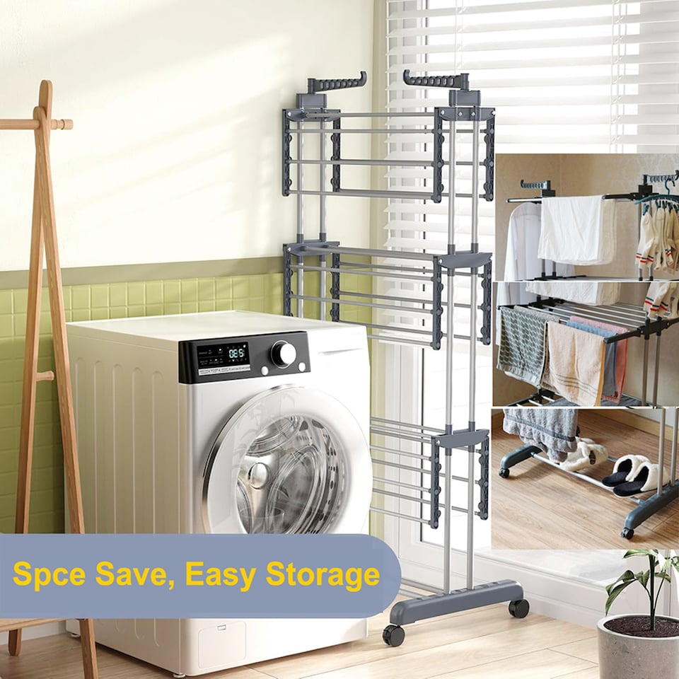 image 1 of Gr8 Home Large Tower Clothes Airer 3 Tier Folding Drying Rack Towel Dryer Laundry Horse