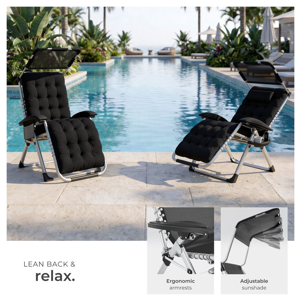 image 1 of Sun Lounger Cirrus with Plush Padding, Built-in Sun Shade and Folding Function | Black | black | One Size | 2