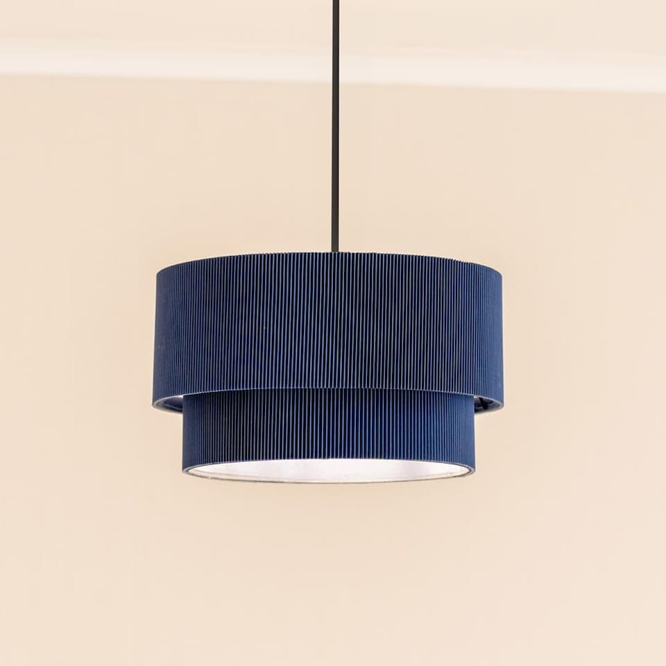 image 1 of ValueLights Mason Ruched Crinkle Blue 2 Tier Ceiling Lamp Shade | Blue