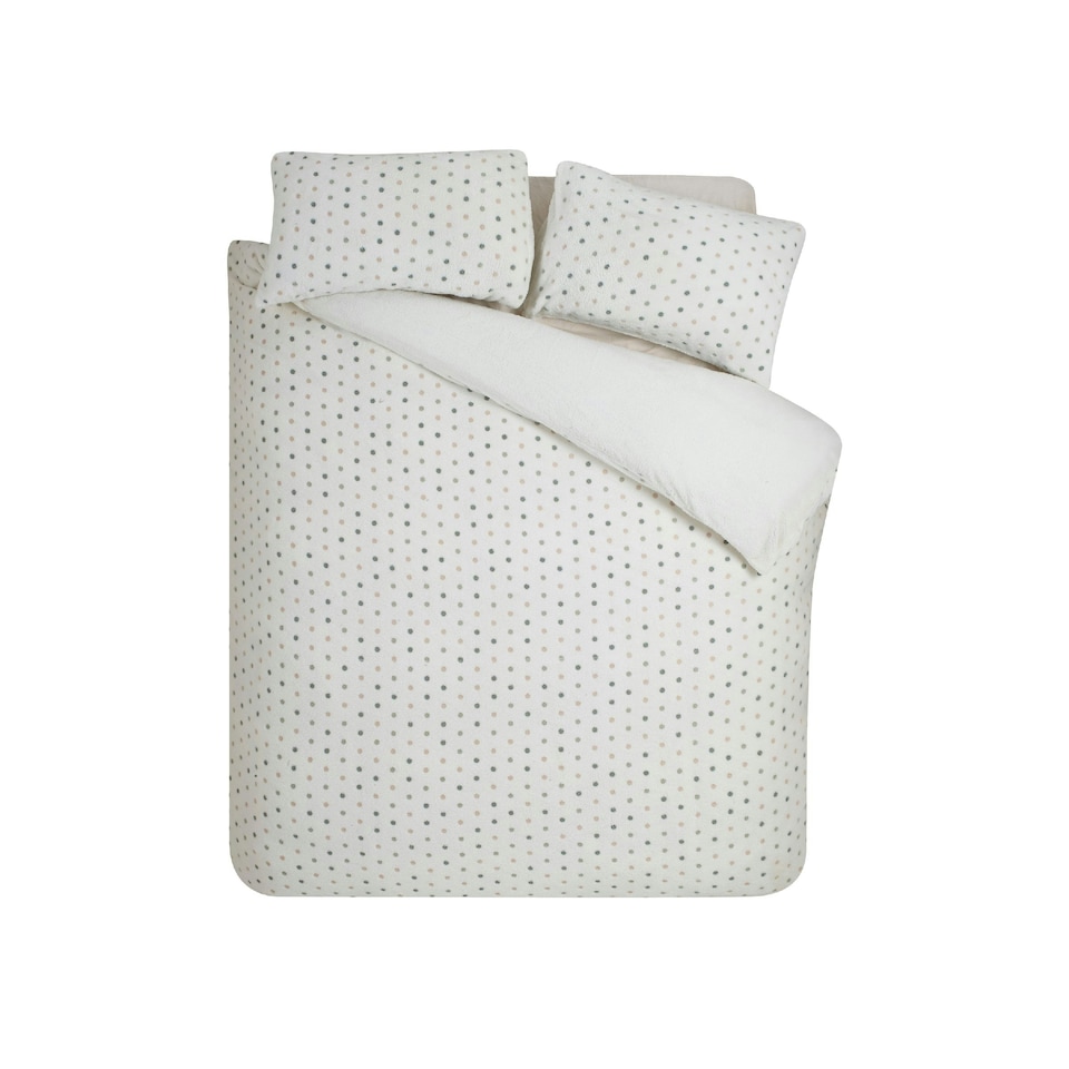 image 1 of Catherine Lansfield Cosy Spot Fleece Duvet Cover Set Cream | Cream | Natural | King
