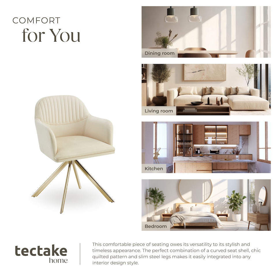 image 1 of Lounge Armchair Living Room Accent Chair 360 Swivel Slim Steel Legs Velvet Fabric | Cream | cream/gold | 1