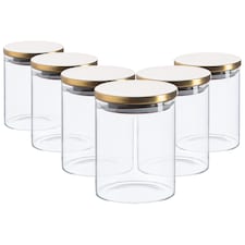 Argon Tableware Glass Storage Jars - Gold Lid - 750ml - Modern Round Scandi Organisation Container Glass Jar - Set of 6
