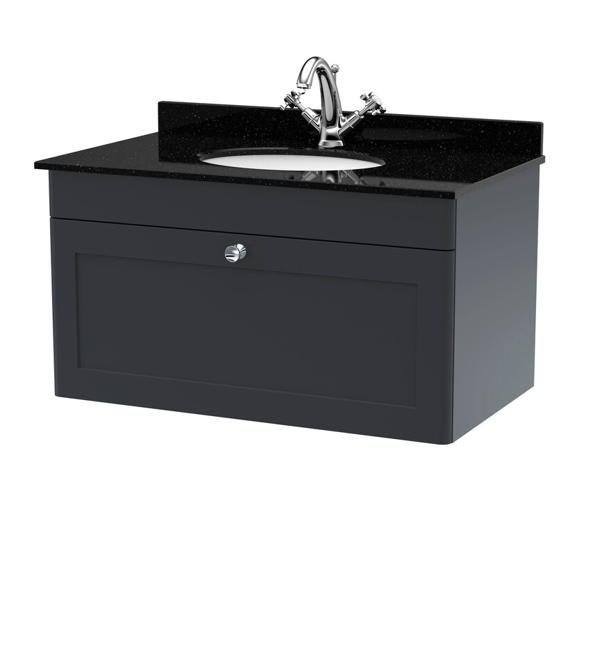 image 1 of Balterley Swynnerton Traditional 1 Drawer Wall Hung Vanity Unit with Marble Basin, Dark Grey, 800mm