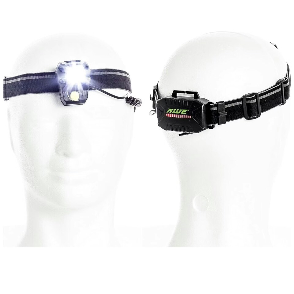 image 1 of AWE Hands Free Front COB LED's & Rear Red LED's USB Rechargeable Head Lamp