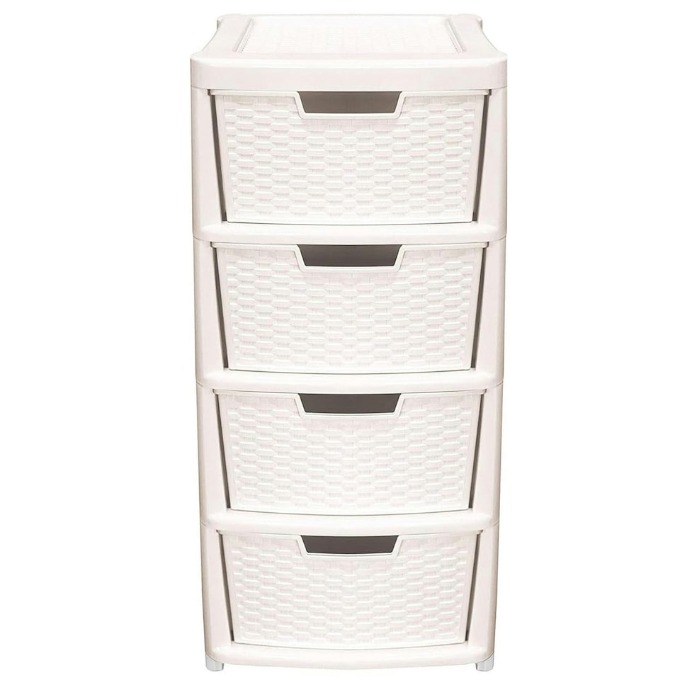 image 1 of 1 x Large Cream Spacious Rattan 4 Drawer Stylish Plastic Modular Storage Tower Unit For Home & Offices Cream