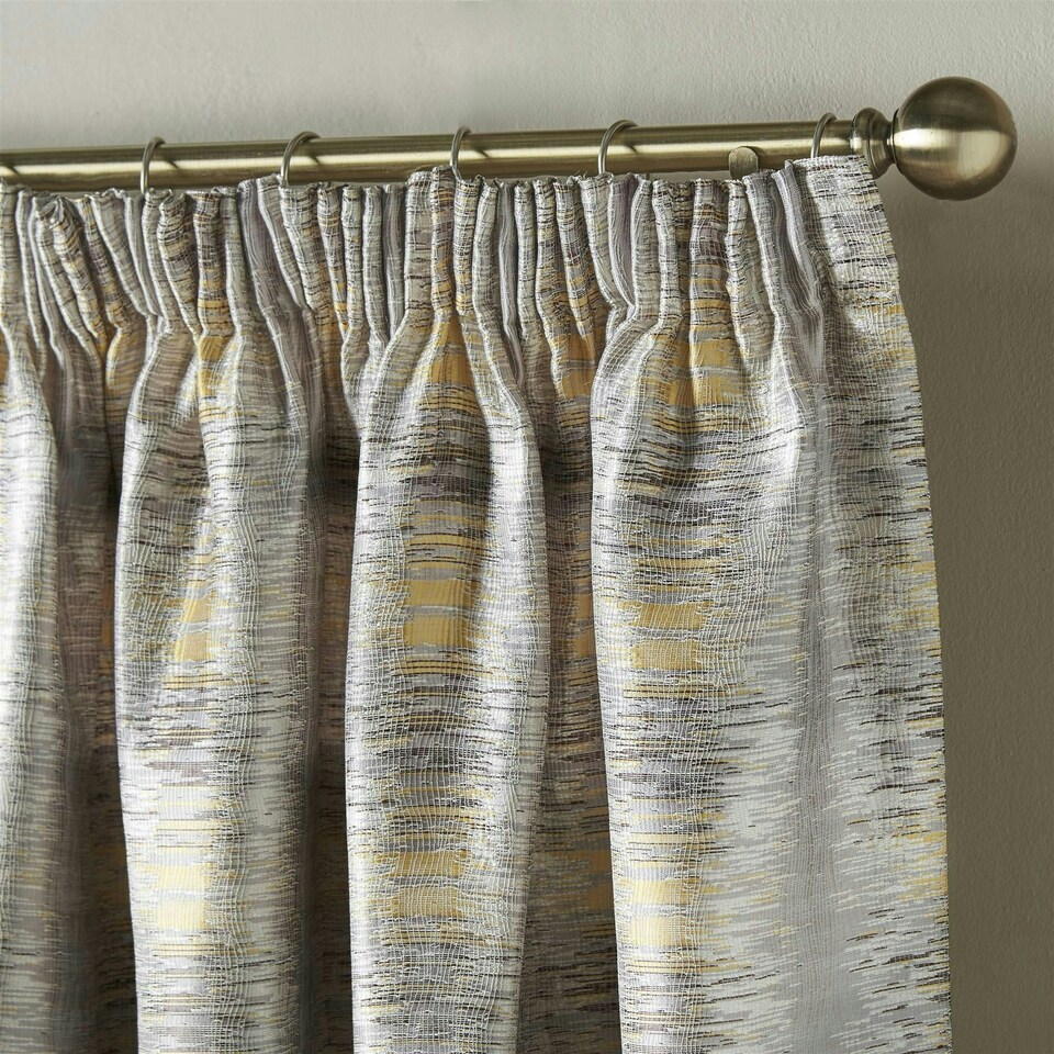 image 1 of Reflect Pencil Pleat Taped Lined Curtains - 117cm x 229cm - Ochre/Silver