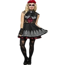 Fever Day of the Dead Costume - Black - with Dress - Attached Underskirt - 44541XS XS