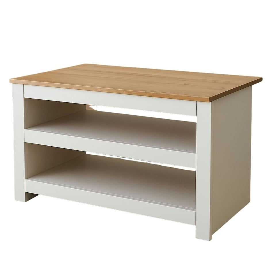 image 1 of Open Shoe Rack - Two-Tier Storage Shelf with Wooden Top White
