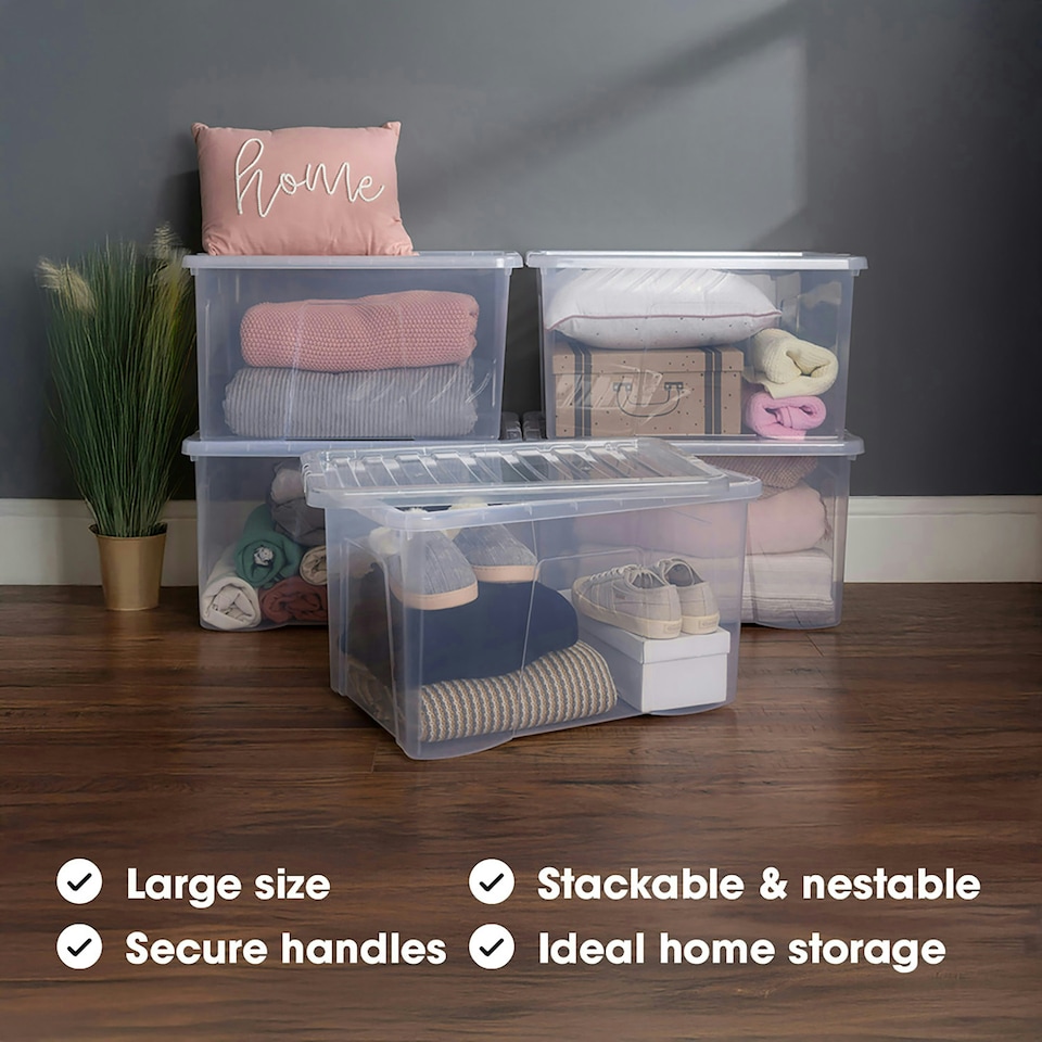 image 1 of Wham Crystal 5 x 60L Stackable Plastic Storage Boxes with Lids Green