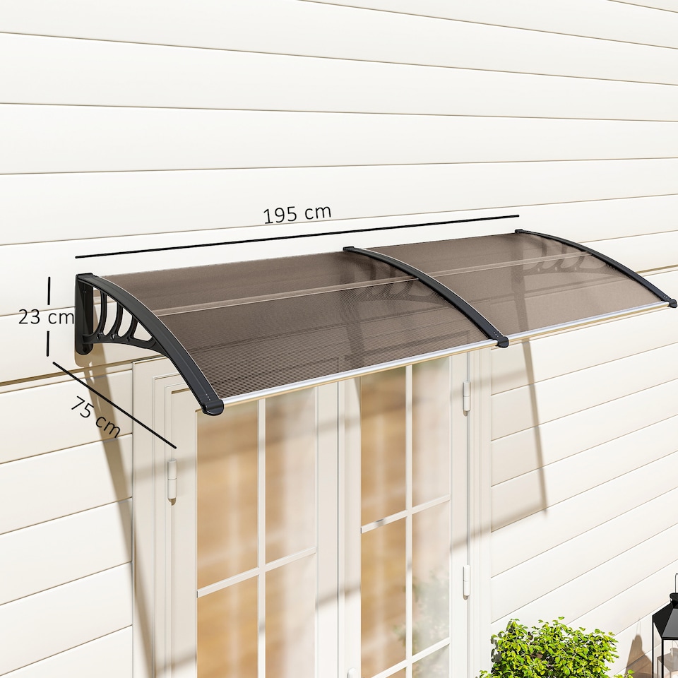 image 1 of Outsunny Outdoor Curved Window Porch Canopy Awning UV Rain Cover 0.8x2m Brown | Brown | Brown | 1