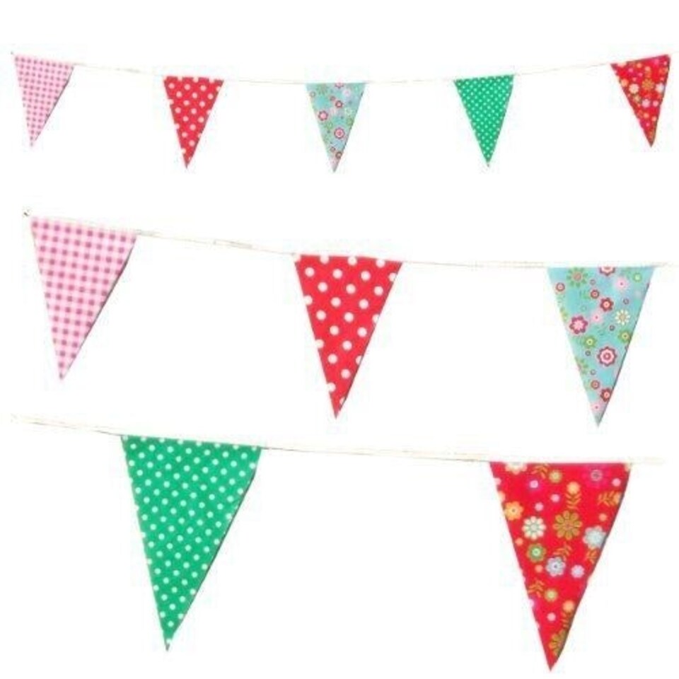 image 1 of Red and Green Shabby Chic Vintage Print Party Bunting 10m with 20 Pennants