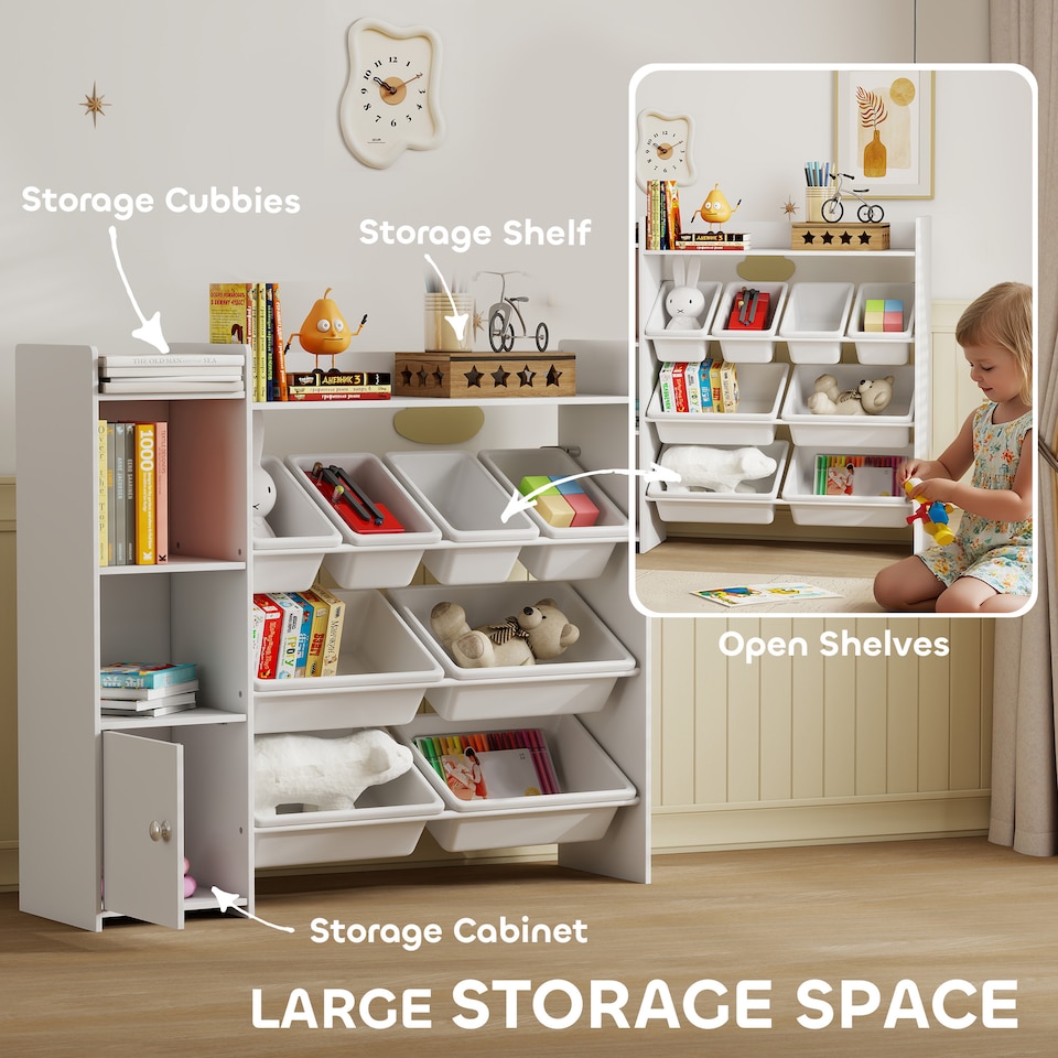 image 1 of AIYAPLAY Toy Storage Unit, with 8 Removable Bins, Storage Shelves, Cabinet, Toy Organiser, for Playroom, Kids Room, Nursery, White | White