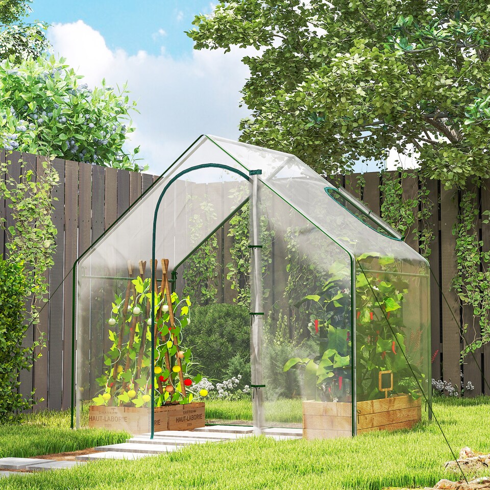 image 1 of Outsunny Portable Walk-in PVC Greenhouse w Zipped Door for Flowers Plant