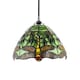 image 1 of Dragonfly Themed Green Stained Glass Tiffany Pendant Lighting Shade with Beads