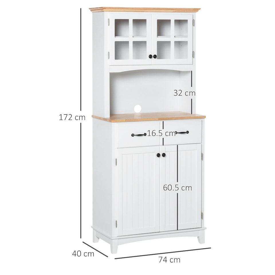 image 1 of HOMCOM Coastal Kitchen Cupboard Storage Cabinet w/ Drawer Microwave Counter