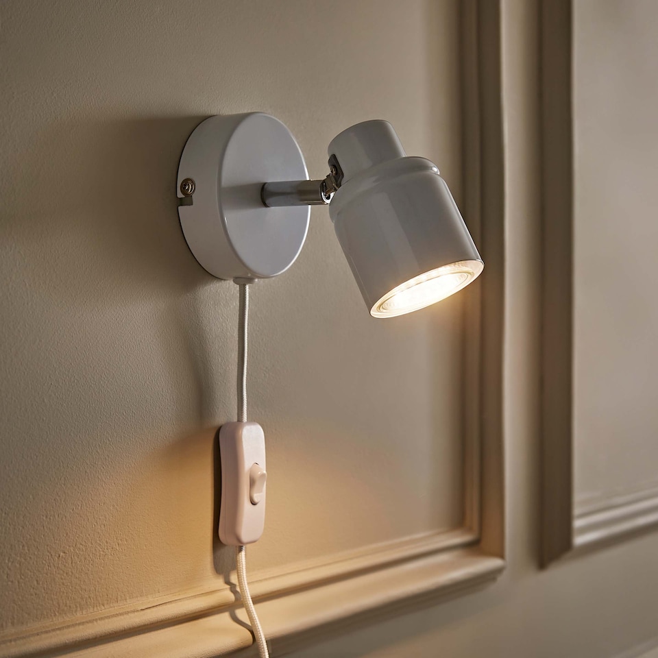 image 1 of ValueLights Benton White IP44 Wall Light With Cable Plug | White