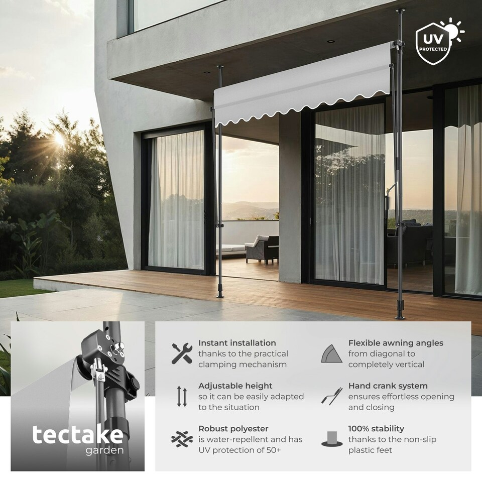 image 1 of Awning with hand crank - pressure fitted , height adjustable Grey | Light Grey | 180 x 250 cm