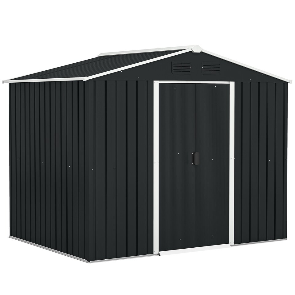 image 1 of Outsunny 7.7 x 5.7ft Metal Garden Shed with Ventilation Slots and Sliding Doors, Galvanised Outdoor Tool Storage House, Grey