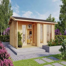 Brighton 44-Log Cabin, Wooden Garden Room, Timber Summerhouse, Home Office - L580 x W429.9 x H250.8 cm Brown