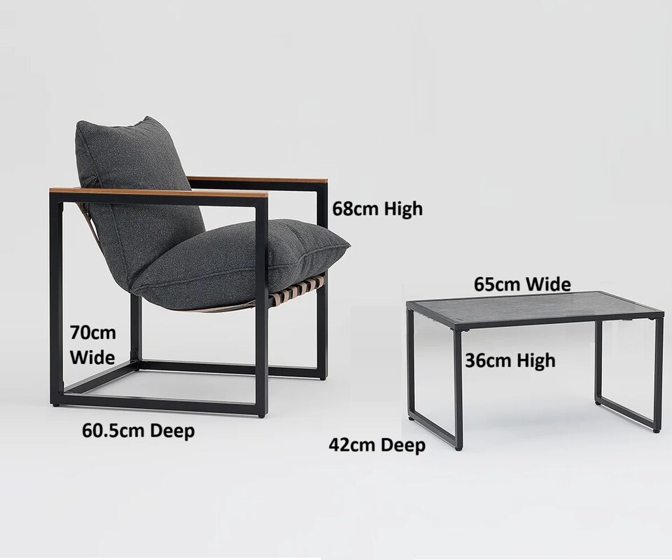 image 1 of Garden Lounge Set Grey Cushions Black Frame Patio Furniture Chairs Sofa Table 4 Seater Porto