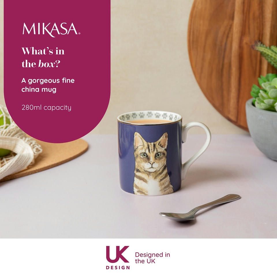 image 1 of Mikasa Cat Straight-Sided Porcelain Mug, 280ml | Purple