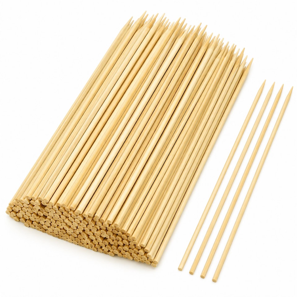 image 1 of 300 Bamboo BBQ Skewers 15cm - Wooden Kebab Sticks for BBQ, Party, Fruit & Chocolate Fountain, Natural & Strong