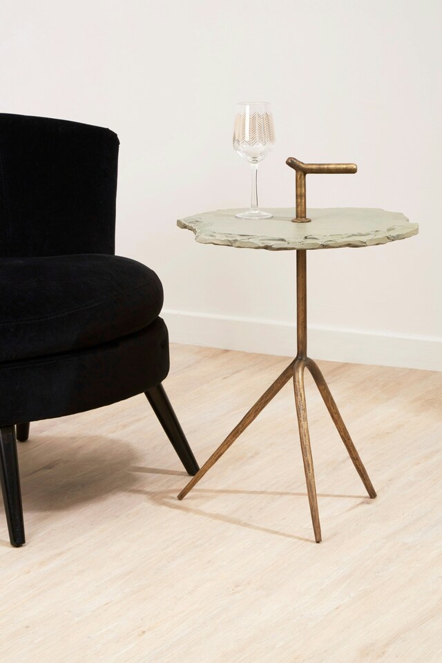 image 1 of Unique Grey Stone Top Side Table, Organic Design Round Side Table, Durable Constructed Small Side Table | Grey