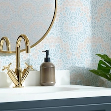 Vintage Daisy Wallpaper in Soft Blue and Peach Multi
